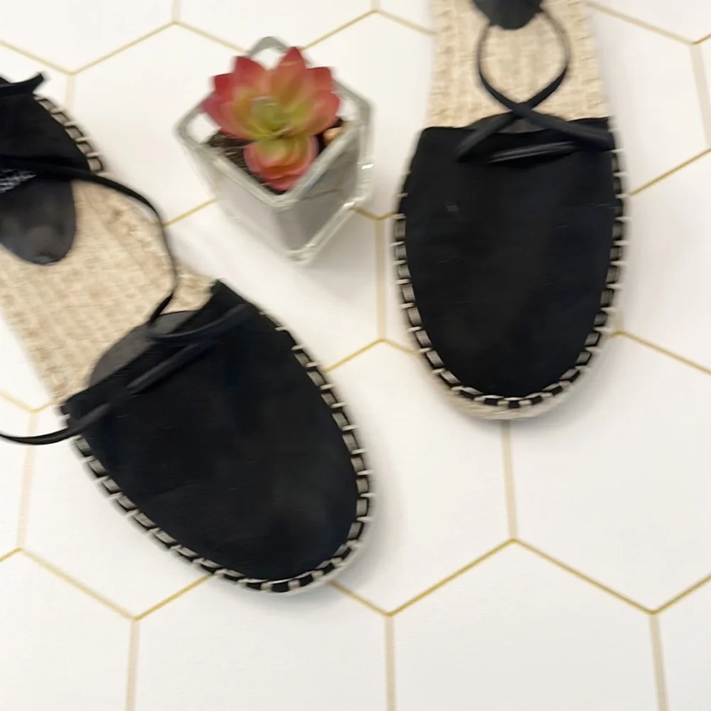 NEW Eileen Fisher Check Black Suede Espadrille resort sandals shoes women size 5